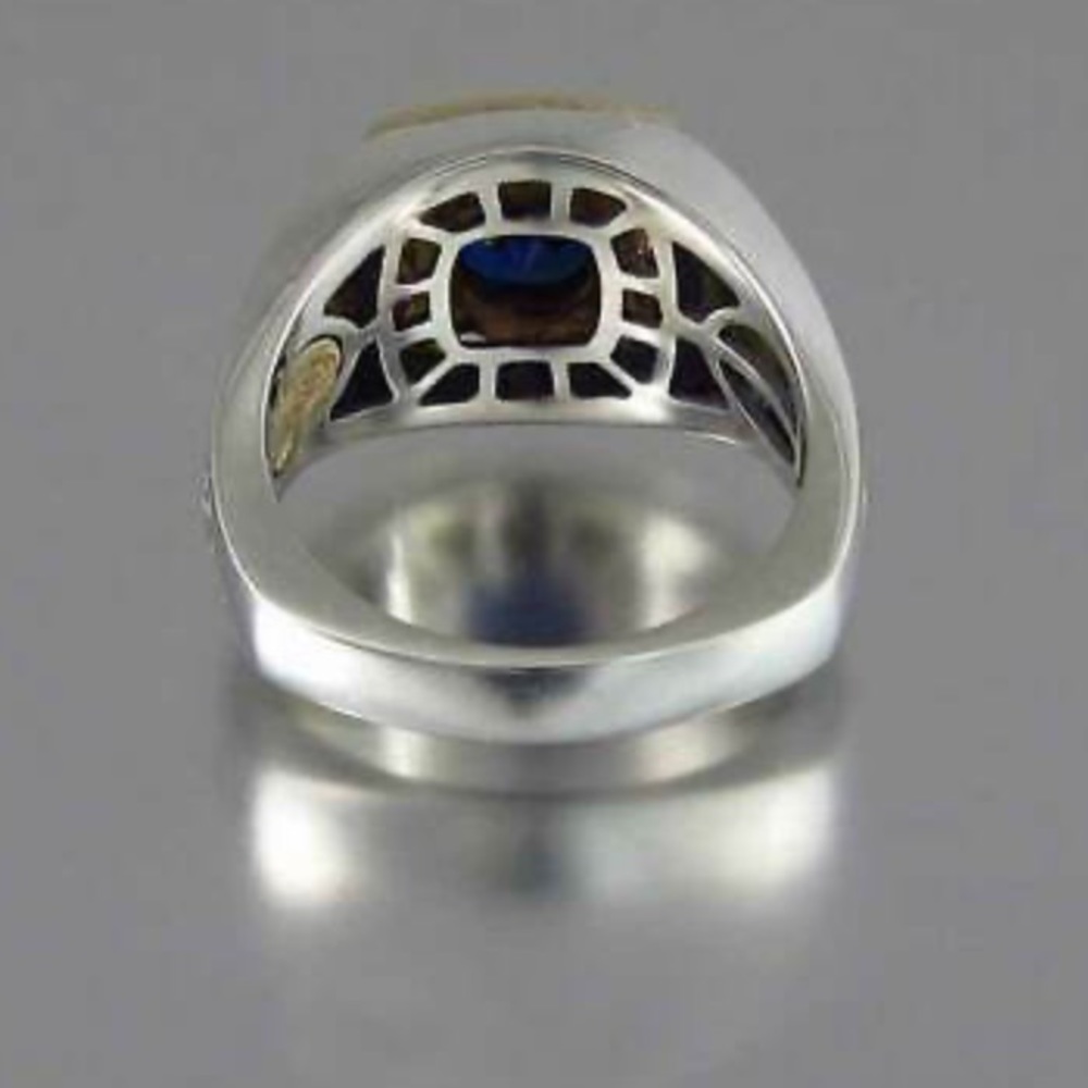 NEW Two Tone Ring for Men/women 925 Silver Blue - Picture 7 of 9